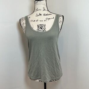 MATE Organic Cotton Rib Tank Top Olive Green Basic Scoop Neck Tank S